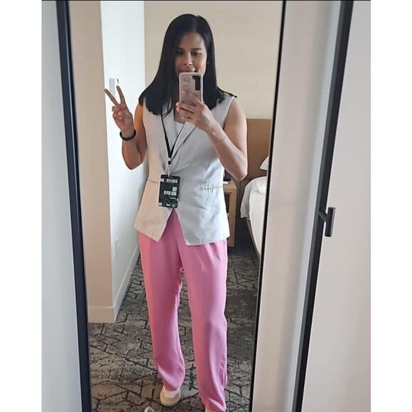 DEREK LAM 10 CROSBY Grey Linen Sleeveless Tailored Single Button Vest Size 6 - Picture 10 of 12